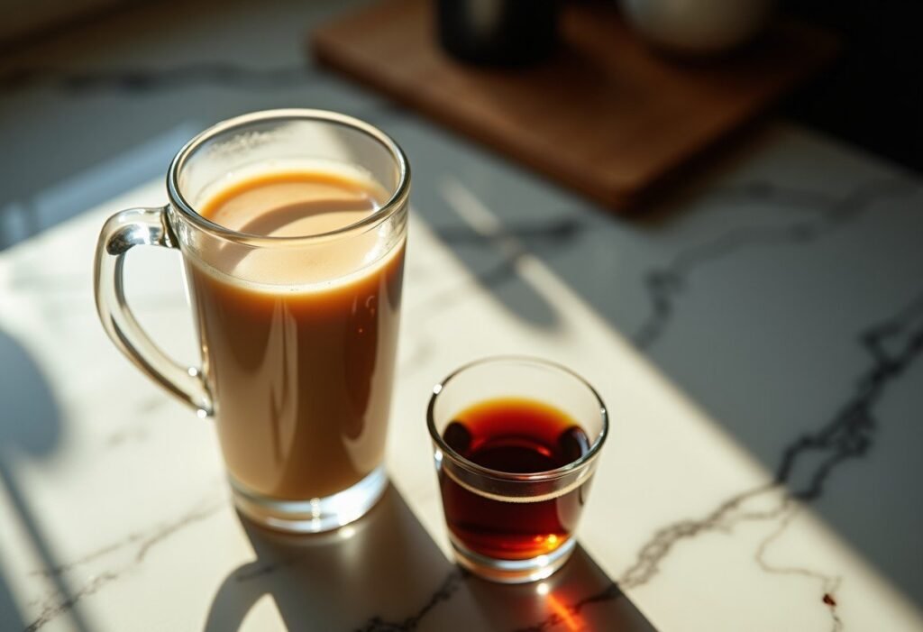 Cafe largo palido junto a un espresso corto: mas agua, menos temperatura