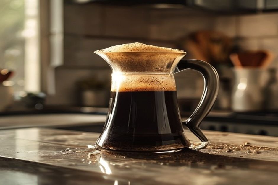 Café reposando con una costra de espuma en la superficie