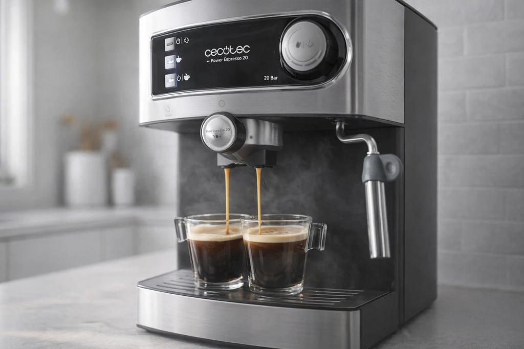Cecotec Power Espresso 20 extrayendo dos espressos