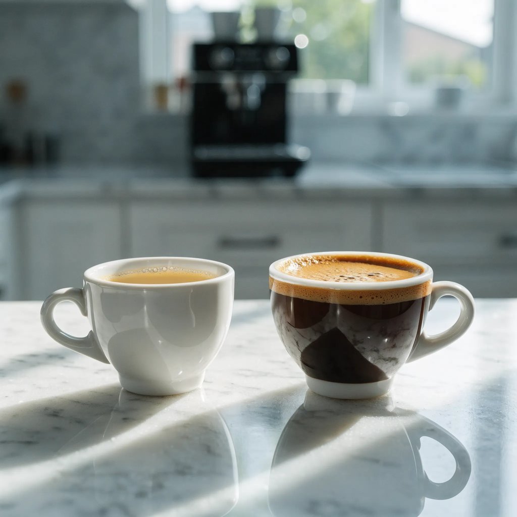 Comparativa de café aguado y sin crema frente a una extracción correcta en la Power Espresso 20