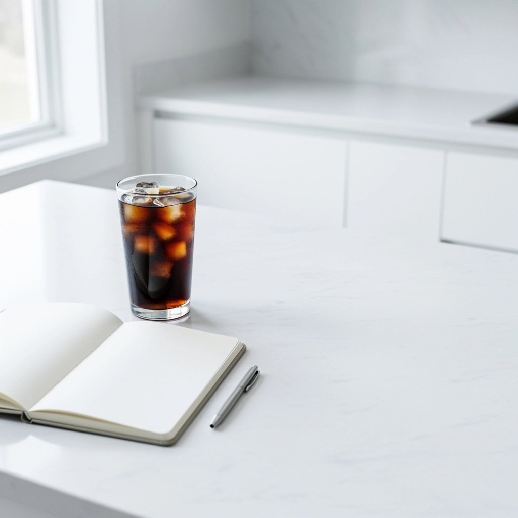 Cuaderno y vaso de cold brew ilustrando las preguntas frecuentes