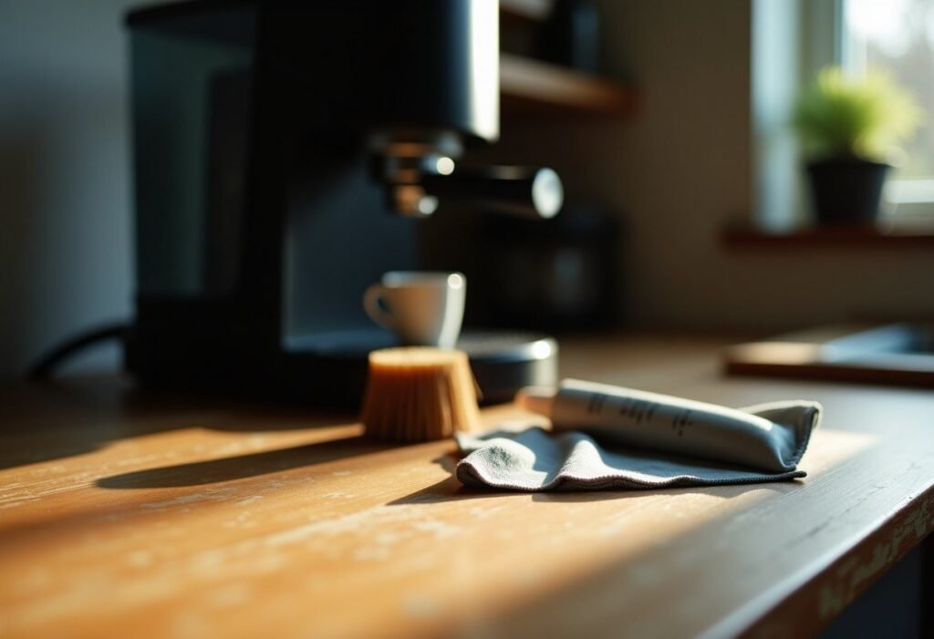 Cepillo, paño y grasa de silicona para el mantenimiento de una DeLonghi Magnifica S