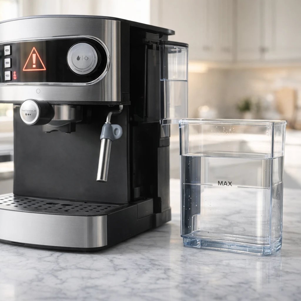 Depósito de agua mal encajado en la Cecotec Power Espresso 20 sin activar el sensor de la bomba