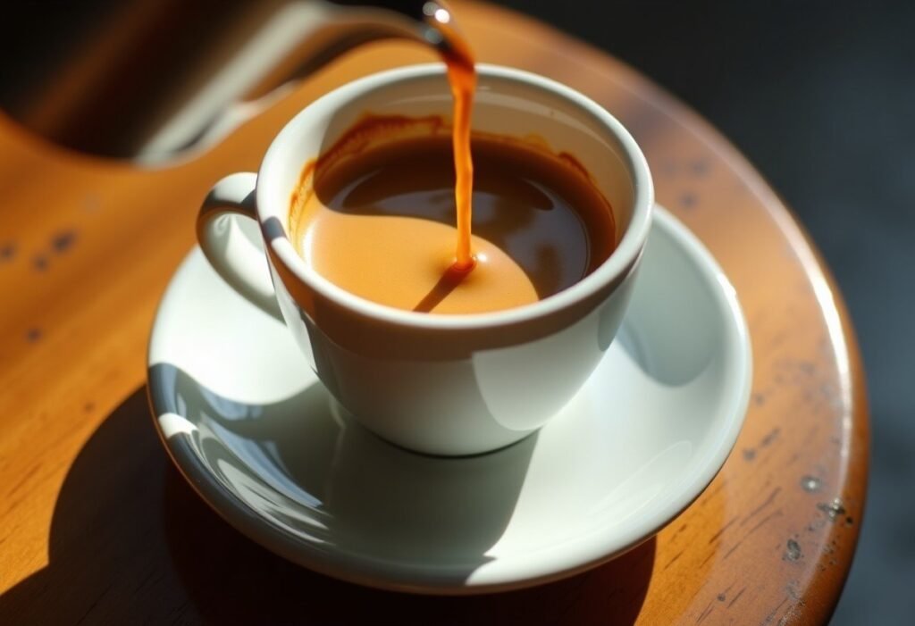 Espresso con crema saliendo de una DeLonghi Magnifica S