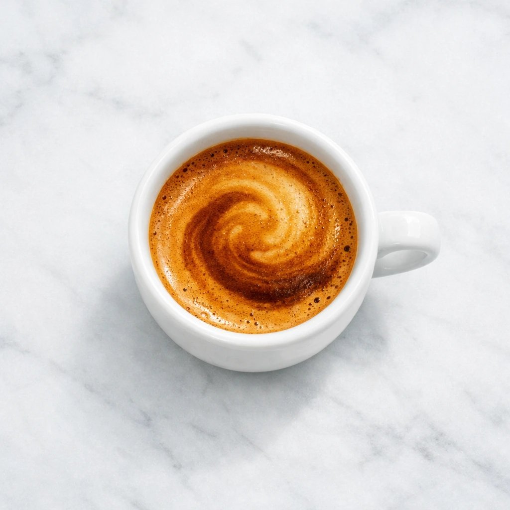Espresso perfecto crema dorada taza blanca overhead