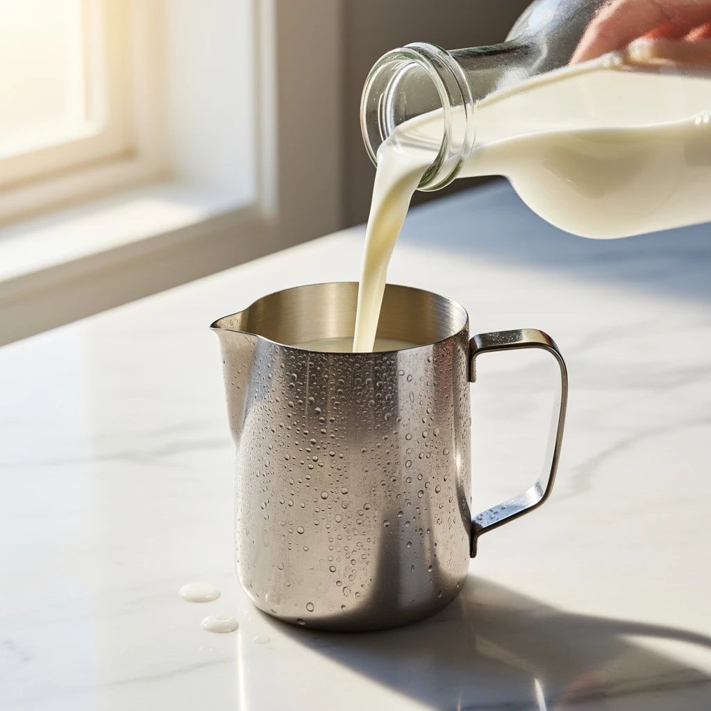 Leche entera fria espumar cafetera express