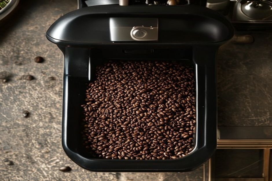 Tolva de granos abierta de una cafetera superautomática Philips Serie 2200