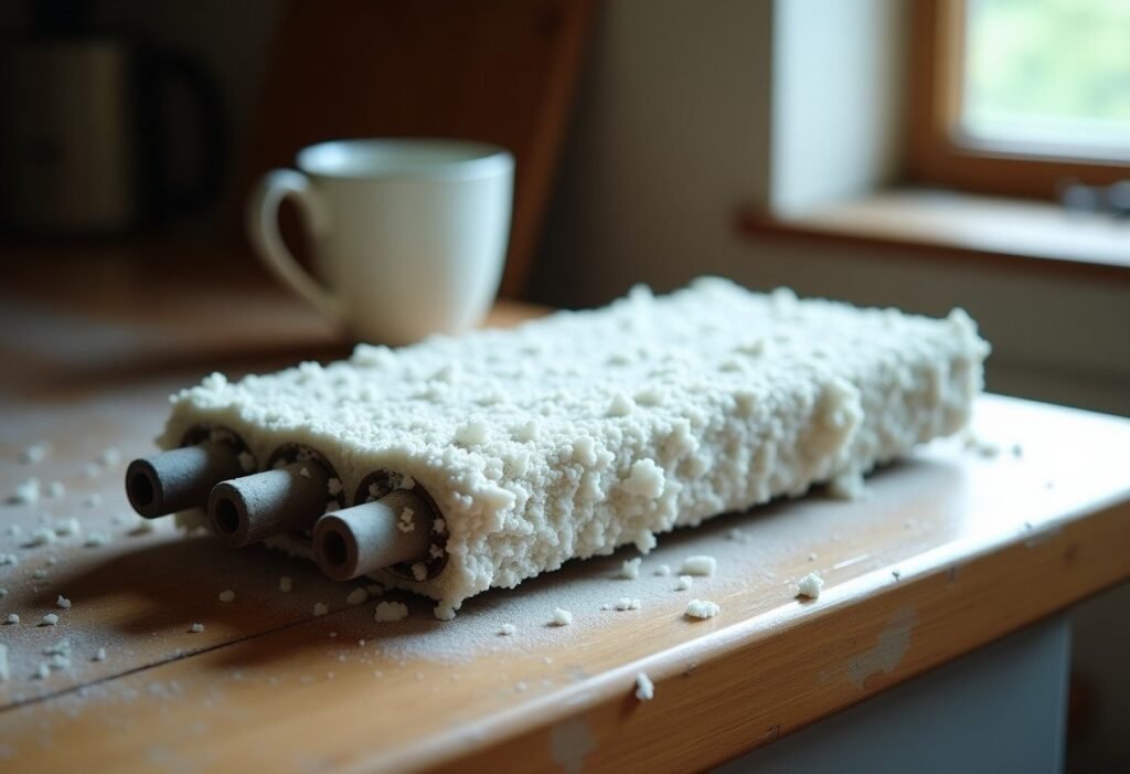 Resistencia de cafetera cubierta de una gruesa capa de cal blanca