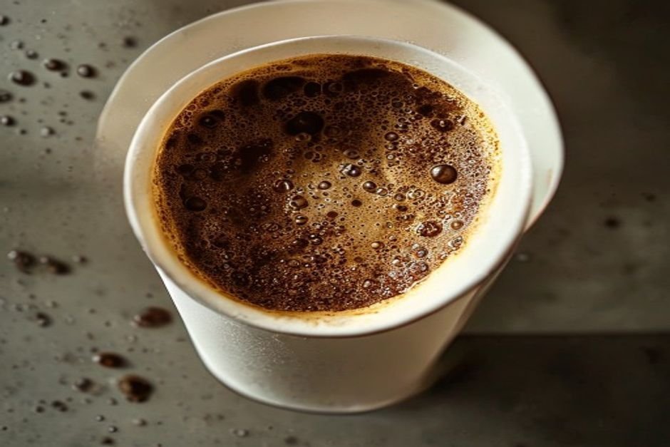 Superficie de café recién hecho con las burbujas del bloom