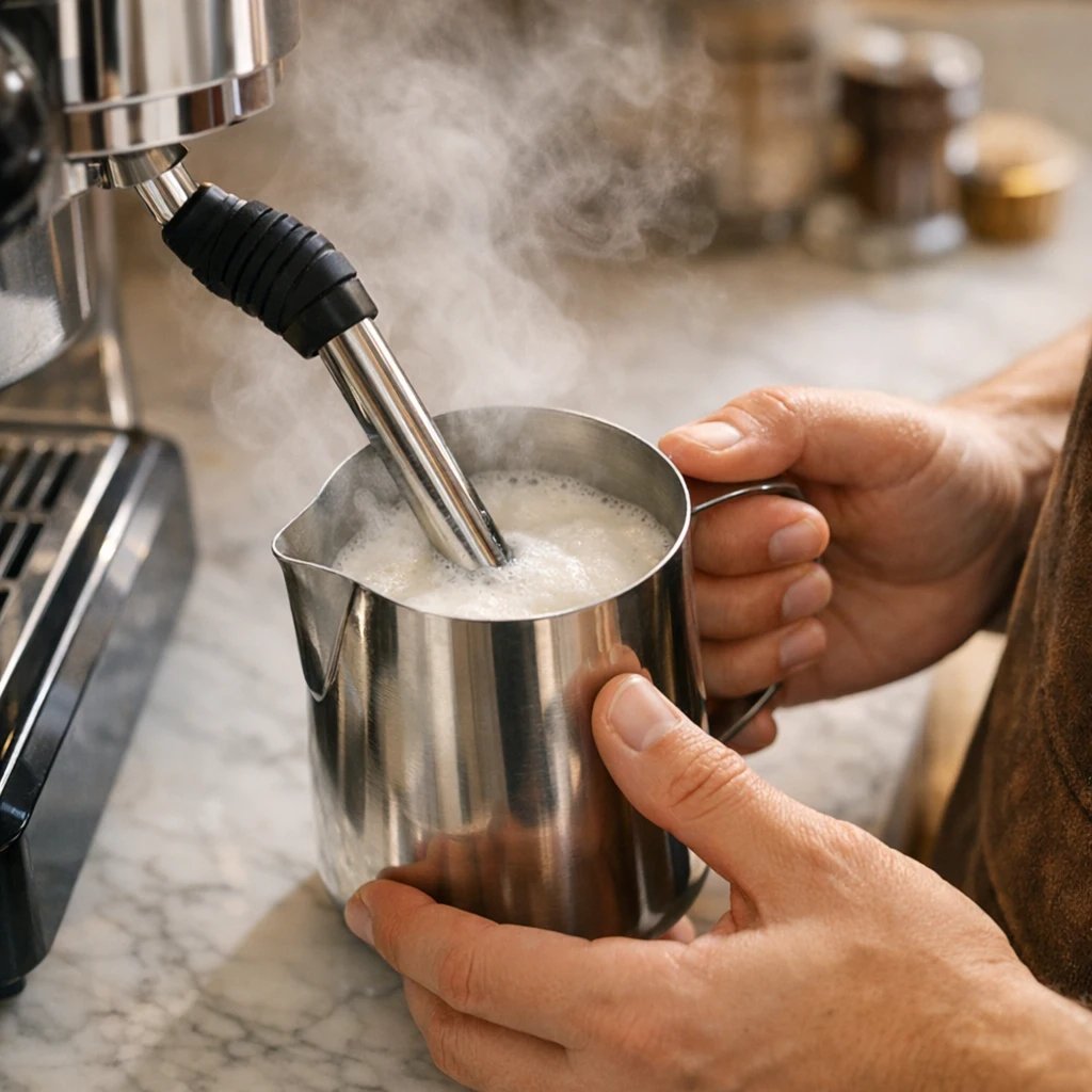 Tecnica correcta espumar leche delonghi dedica angulo