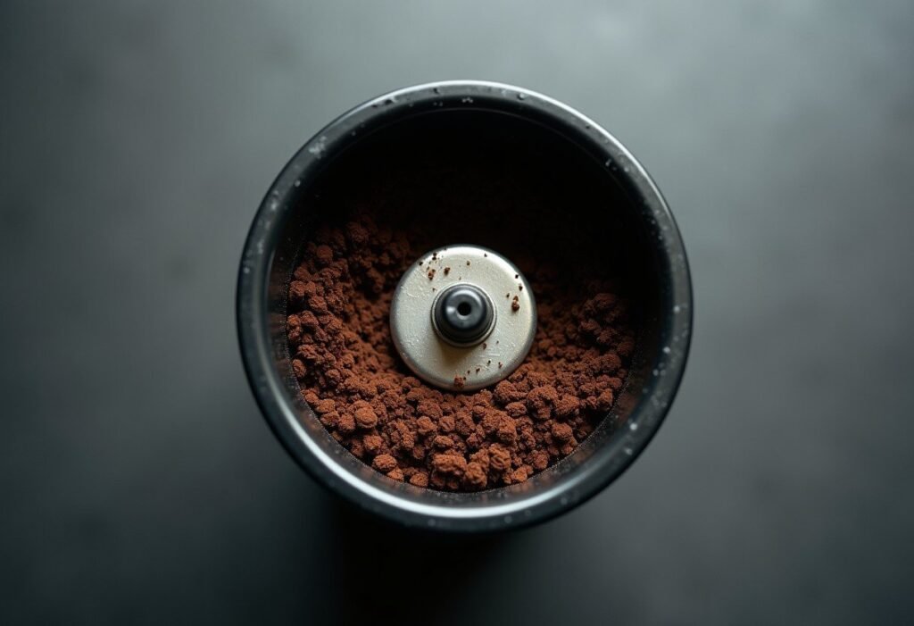 Unidad de procesado de una cafetera superautomática llena de posos de café compactados