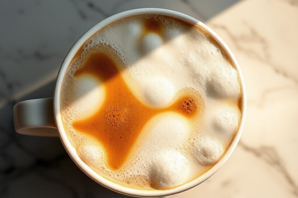 Capuchino con la espuma fallada: burbujas grandes e irregulares y el café asomando entre los huecos