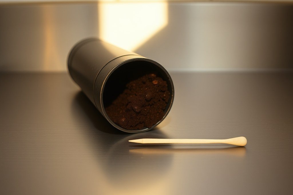 Conducto de salida de café desmontado y taponado por una masa de café compactado