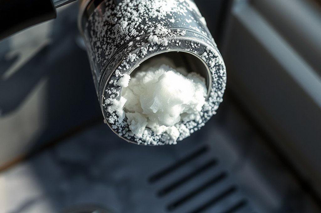 Boquilla metálica de vaporizador cubierta de costra blanca de cal