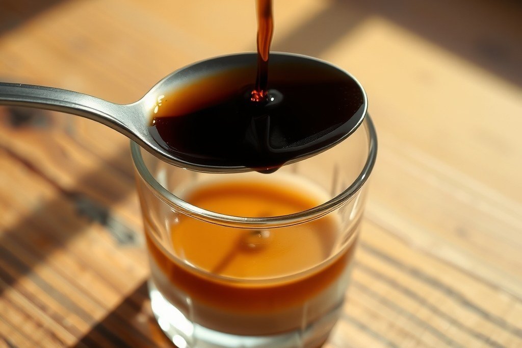 Café vertido sobre cucharilla formando dos capas en el vaso