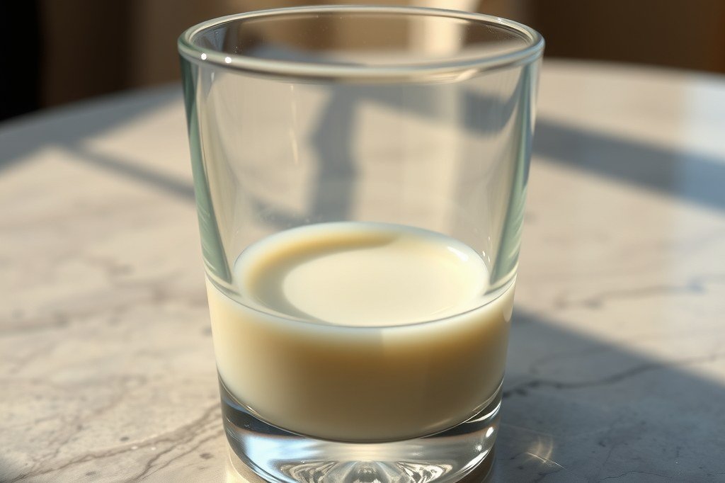 Vaso de cristal vacío con una capa fina de leche condensada en el fondo